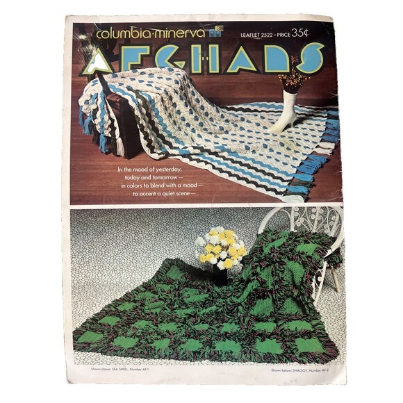 Columbia Minerva AFGHANS 1970 Knit Crochet Instructions Leaflet #2522 - Picture 1 of 2